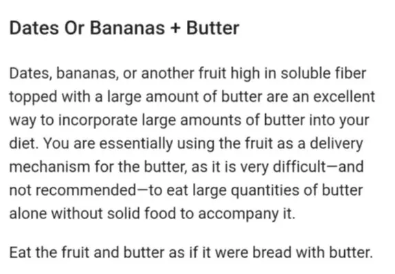 Screenshot of advice about dates, bananas, and butter