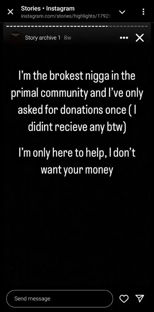 Instagram screenshot about Residentraw donation request