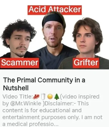 Screenshot of a post about the Primal community labeling residentraw as a scammer.